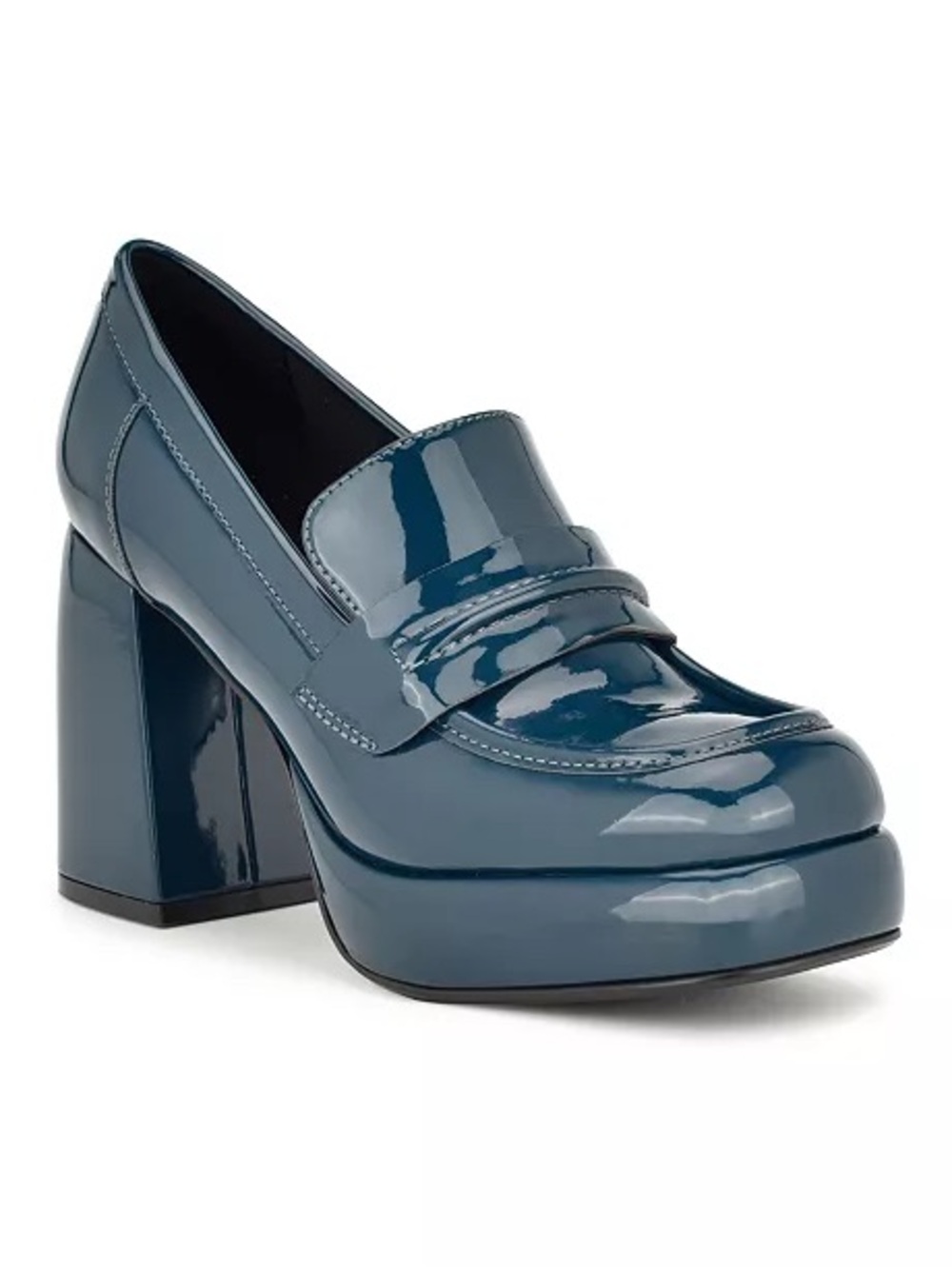 Nine West Verge Block Heel Teal Faux Patent Loafers Size 8.5